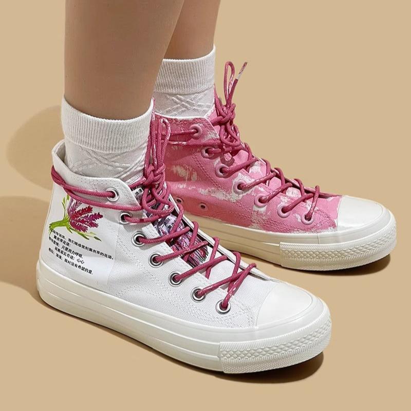 Pink Romantic Lavender High-top Canvas Shoes