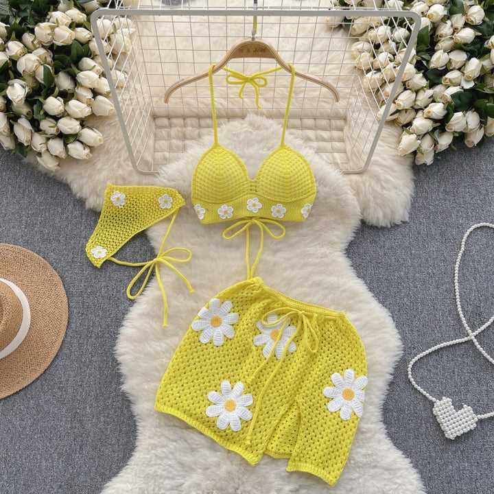 Cute Knitted Short Skirt Swimwear 3pcs for women