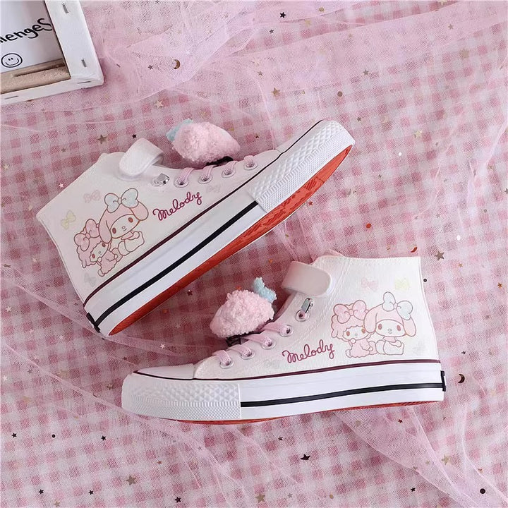 Kids Cartoon Pattern Velcro High Top Canvas Kawaii Girls Shoes