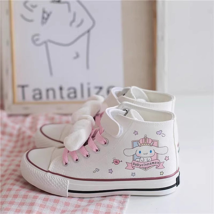 Kids Cartoon Pattern Velcro Pink Lace-up High Top Canvas Girls Shoes