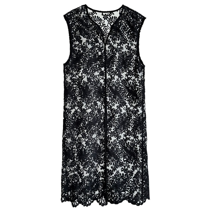 Embroidered Jacquard Cutout Mid-length Sleeveless Dress