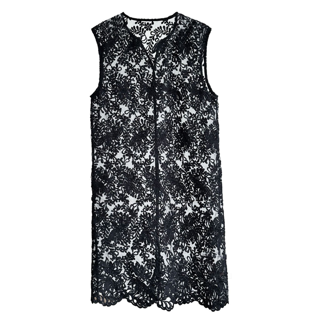 Embroidered Jacquard Cutout Mid-length Sleeveless Dress