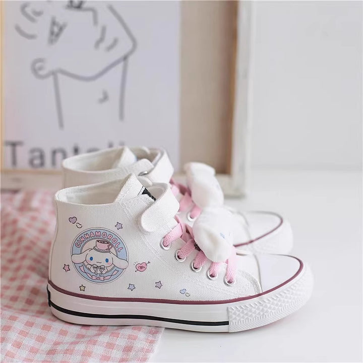 Kids Cartoon Pattern Velcro Pink Lace-up High Top Canvas Girls Shoes