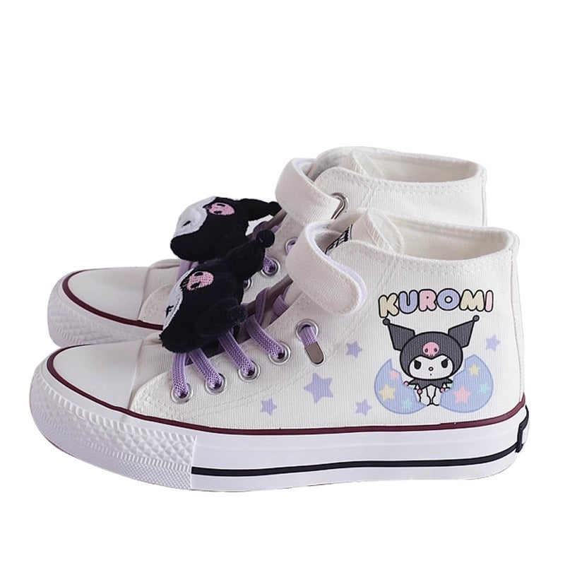 Kids Cartoon Pattern Velcro High Top Canvas Kuromi Girls Shoes