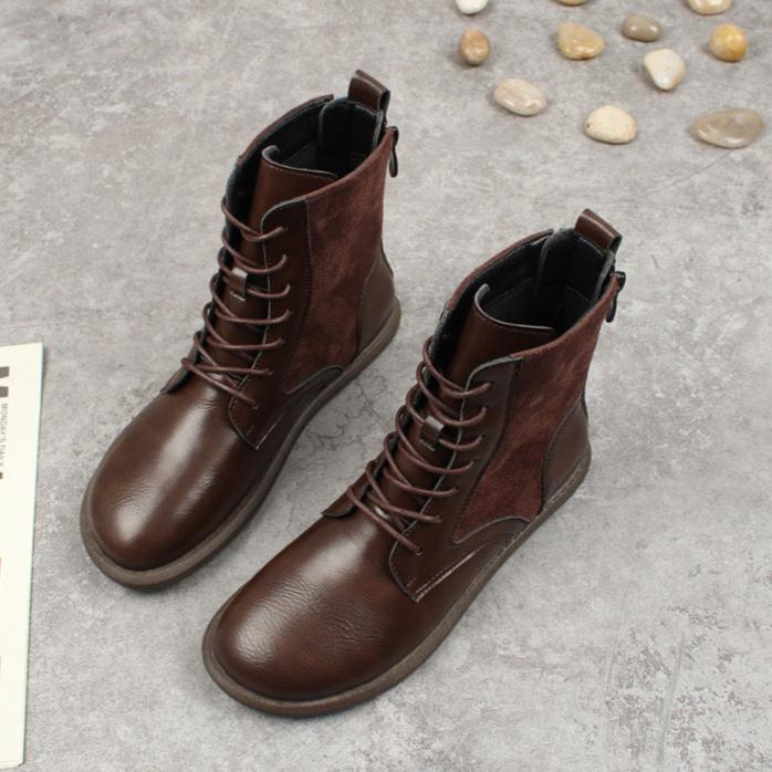 Lace-up Short Boots Casual Soft Sole Back Zipper Flat Women's Boots