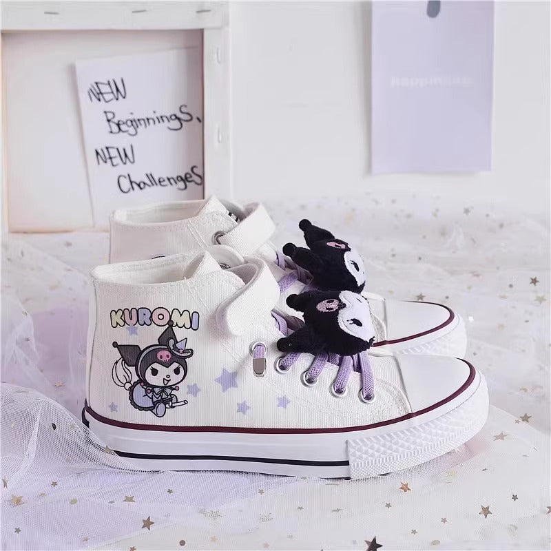 Kids Cartoon Pattern Velcro High Top Canvas Kuromi Girls Shoes