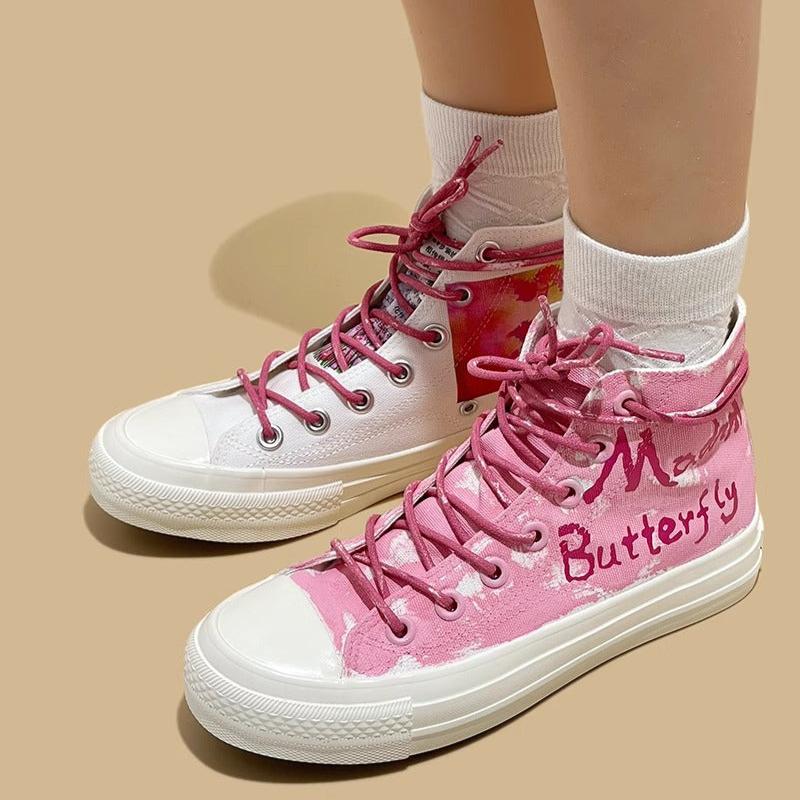 Pink Romantic Lavender High-top Canvas Shoes