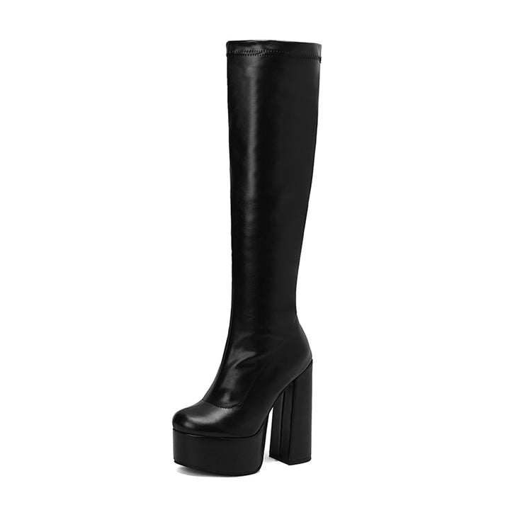 Womens Chunky Platform Boots Knee High Block Heels Tall Shoes