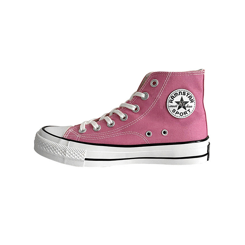 Pink Lace-up Canvas High-top Shoes