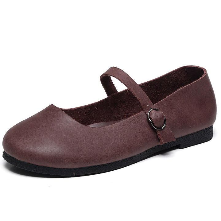 Comfortable Soft Leather Buckle Handmade Retro Flats Womens Shoes