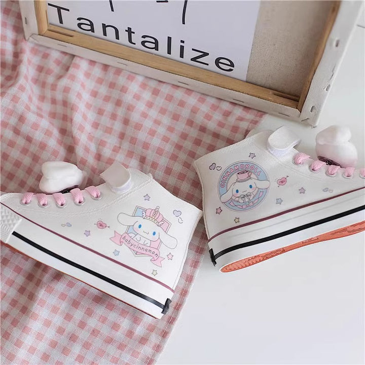 Kids Cartoon Pattern Velcro Pink Lace-up High Top Canvas Girls Shoes