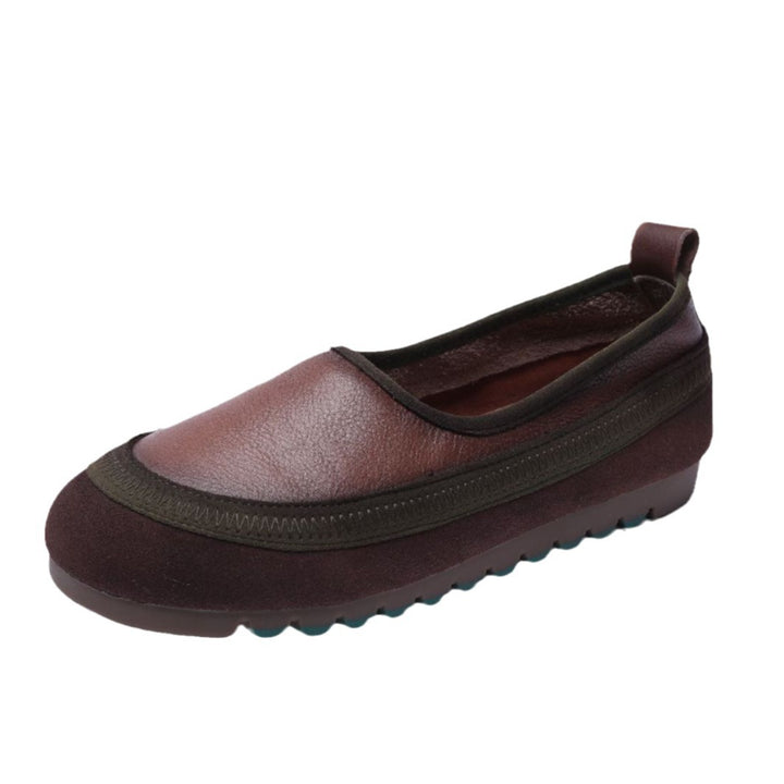 Handmade Colorblocking Cowhide Mori Style Loafers Flat Women's Shoes