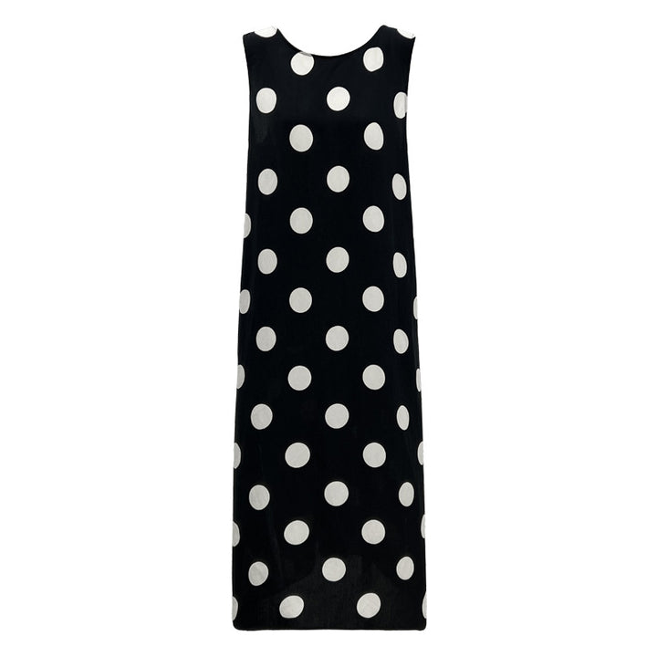 Linen Backless Drawstring Polka Dot Dress Sleeveless Long Dress