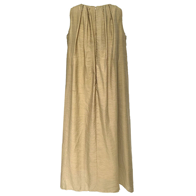 Pleated Sleeveless Vacation Maxi Dress