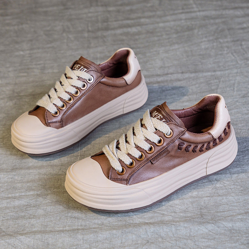 Leather Comfortable Casual Platform Sneakers for Women