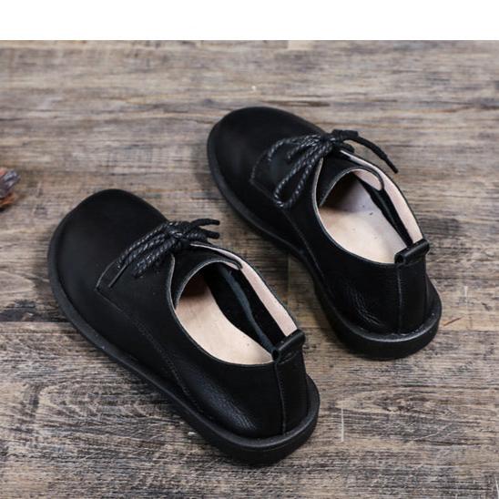 Leather Casual Loafers Lace Up Flats Shoes For Women