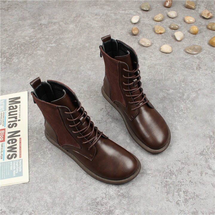 Lace-up Short Boots Casual Soft Sole Back Zipper Flat Women's Boots