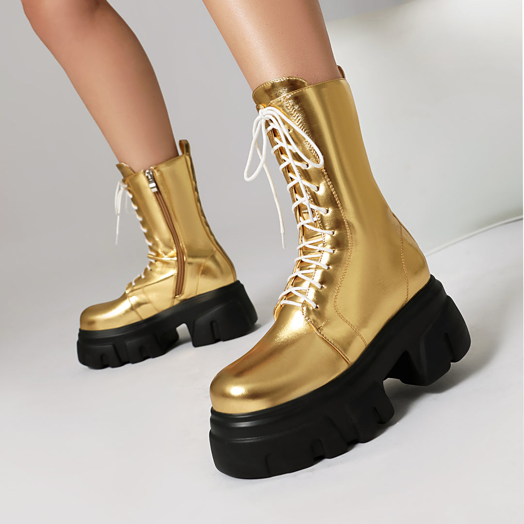 Women's Thick Heel Motorcycle Short Boots