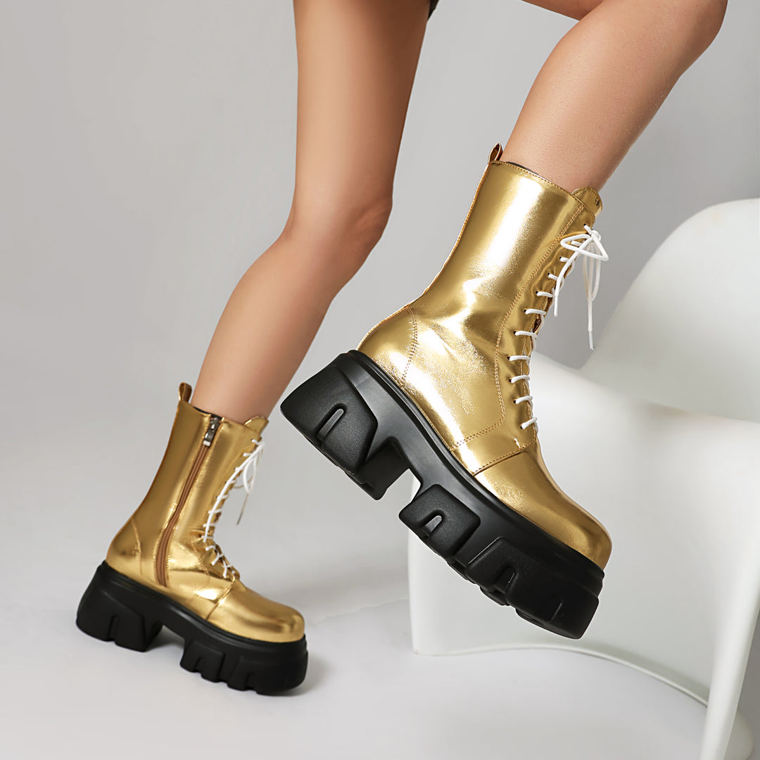 Women's Thick Heel Motorcycle Short Boots