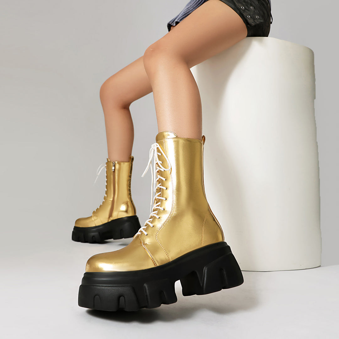 Women's Thick Heel Motorcycle Short Boots