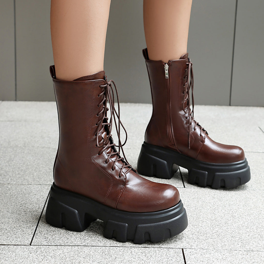 Women's Thick Heel Motorcycle Short Boots