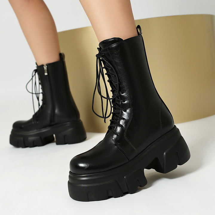 Women's Thick Heel Motorcycle Short Boots