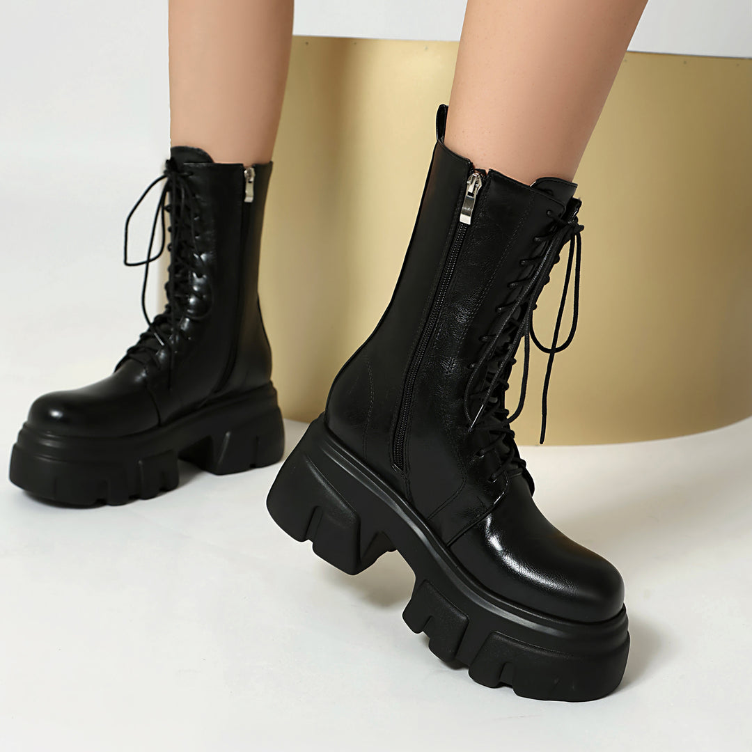 Women's Thick Heel Motorcycle Short Boots