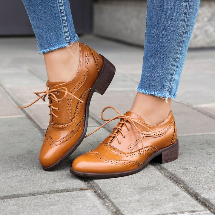 Women's Chunky Heel Block Lace Up Oxford Shoes