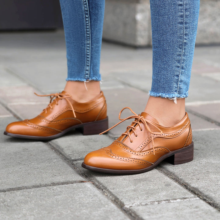 Women's Chunky Heel Block Lace Up Oxford Shoes