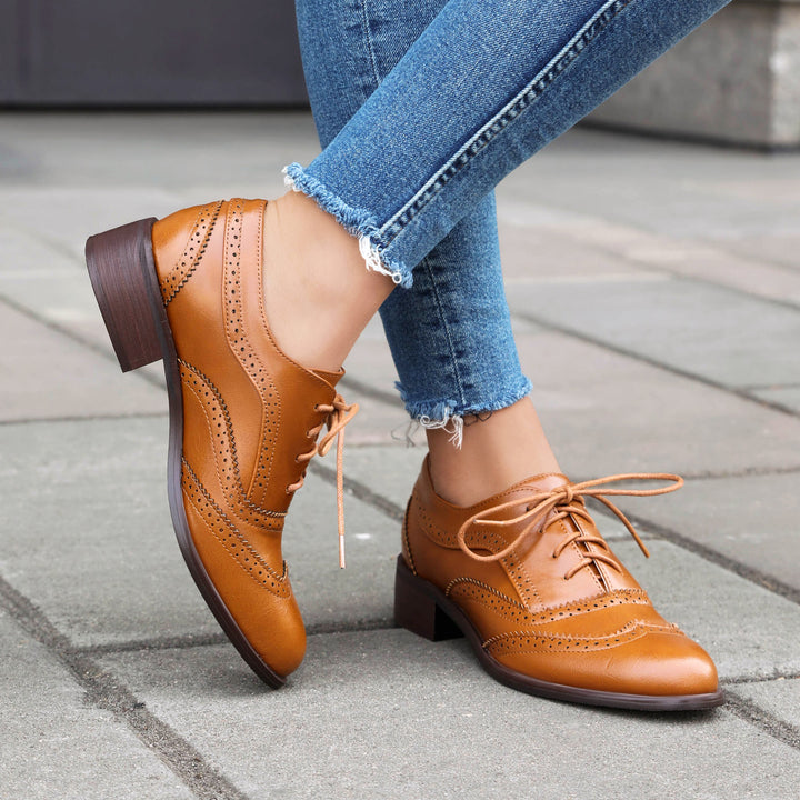 Women's Chunky Heel Block Lace Up Oxford Shoes