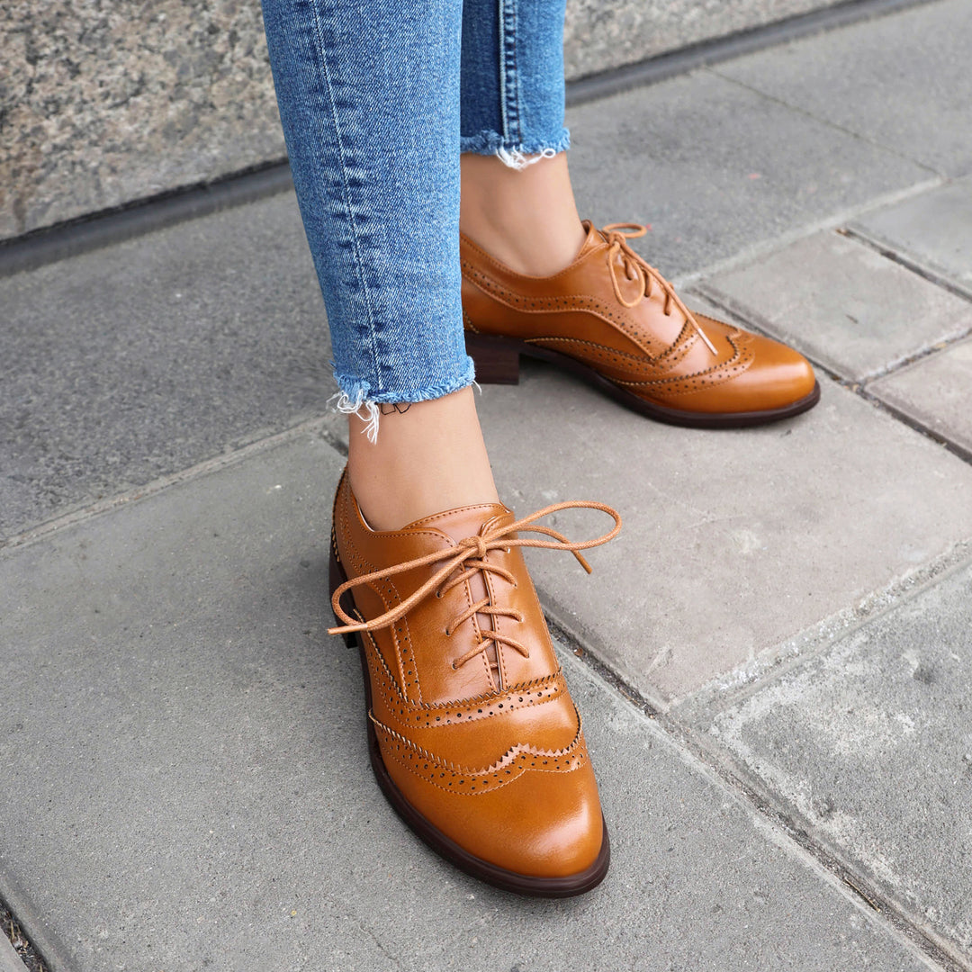 Women's Chunky Heel Block Lace Up Oxford Shoes