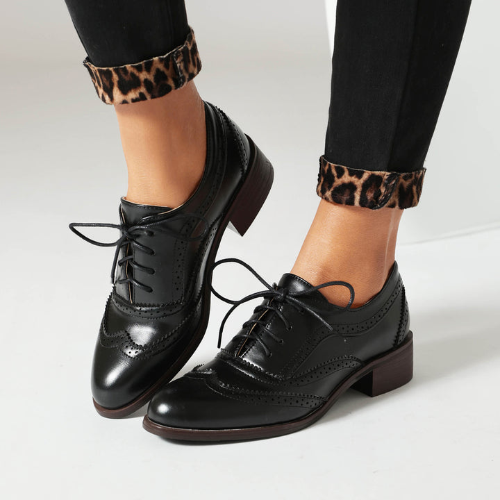 Women's Chunky Heel Block Lace Up Oxford Shoes