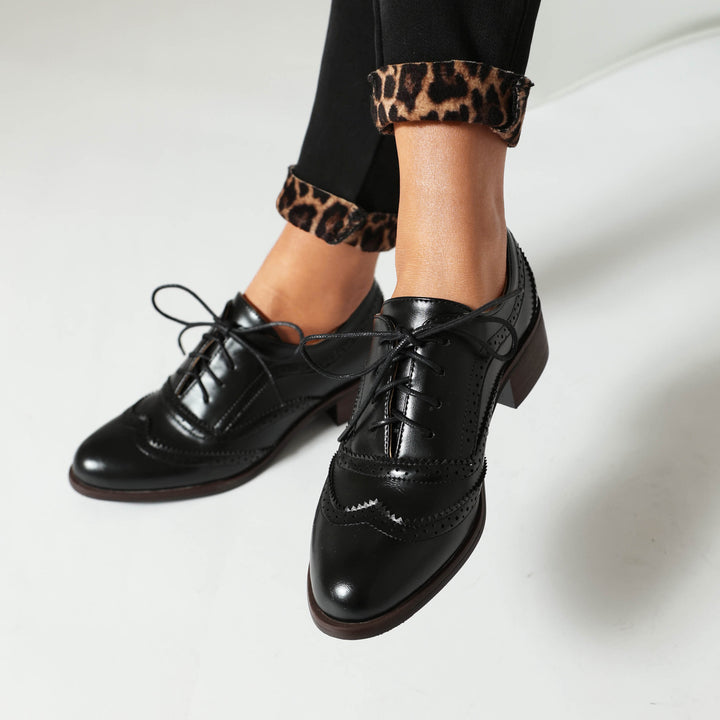 Women's Chunky Heel Block Lace Up Oxford Shoes