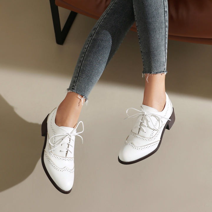 Women's Chunky Heel Block Lace Up Oxford Shoes