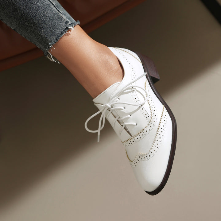 Women's Chunky Heel Block Lace Up Oxford Shoes