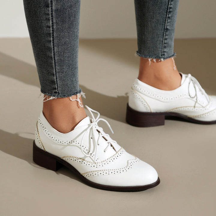 Women's Chunky Heel Block Lace Up Oxford Shoes