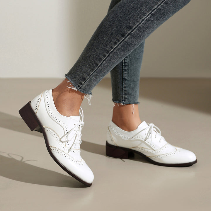 Women's Chunky Heel Block Lace Up Oxford Shoes