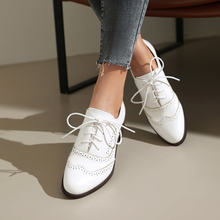 Women's Chunky Heel Block Lace Up Oxford Shoes