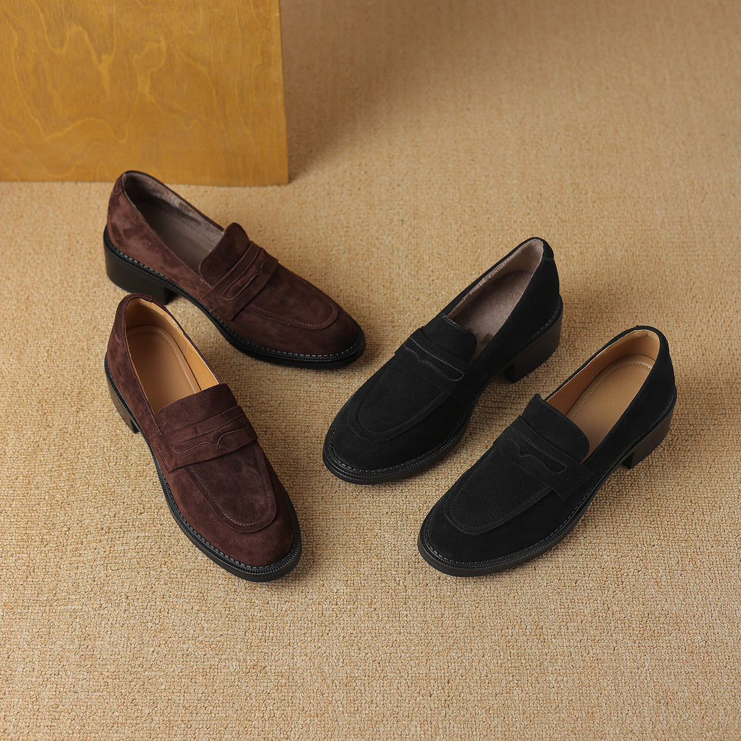 Women's Suede Handmade Chunky Heeled Loafers