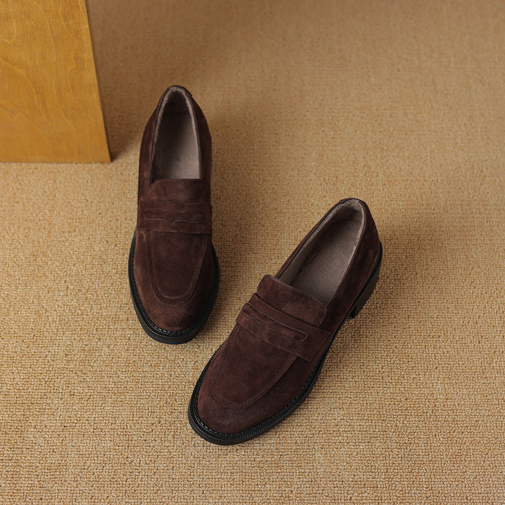 Women's Suede Handmade Chunky Heeled Loafers