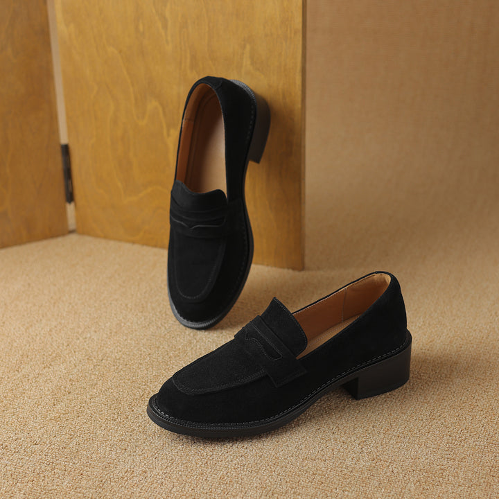 Women's Suede Handmade Chunky Heeled Loafers