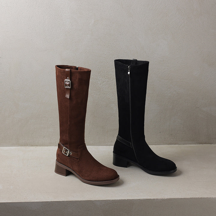 Women's Riding Boots Suede Buckle Knee High Boots