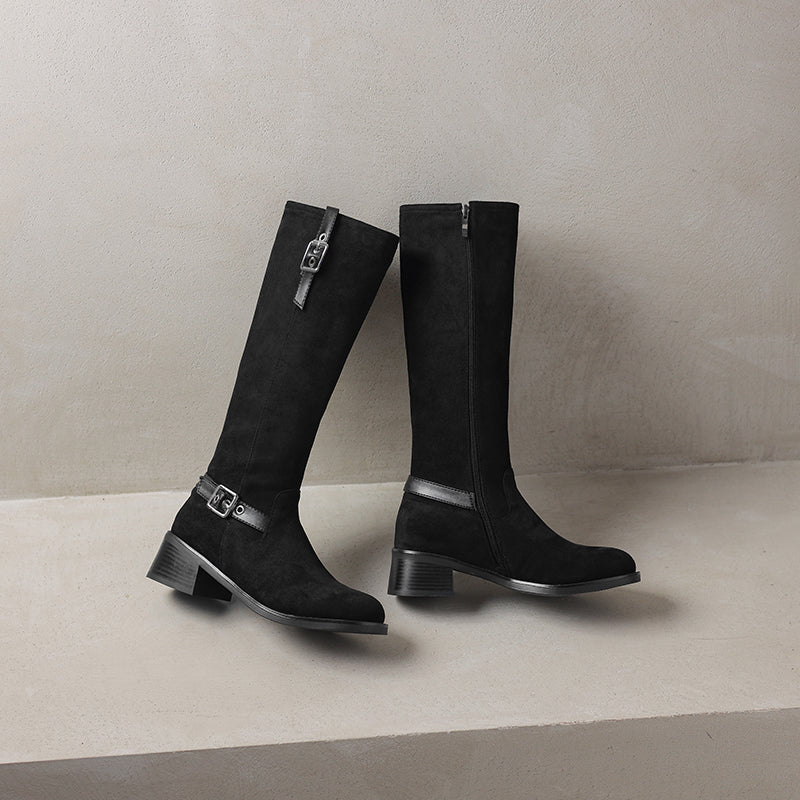 Women's Riding Boots Suede Buckle Knee High Boots