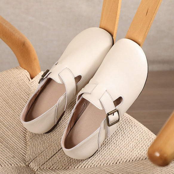 Womens Retro Handmade Soft Leather Flat Casual Shoes