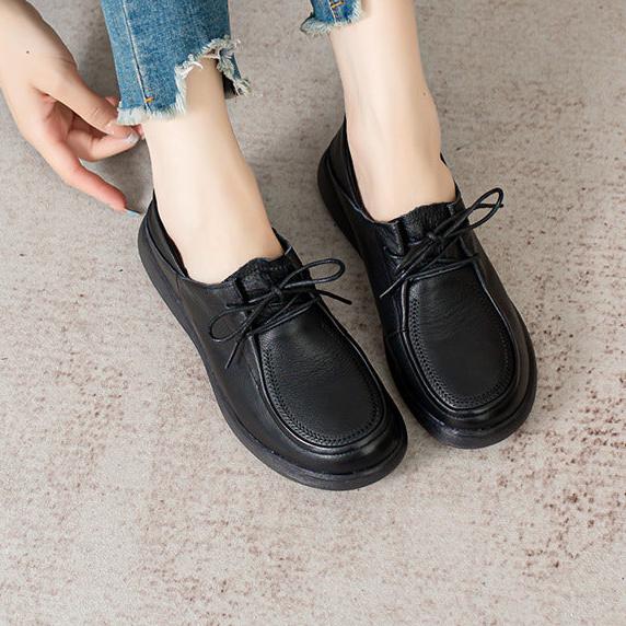 Leather Slip-on Comfort Loafers Lace-up Womens Shoes