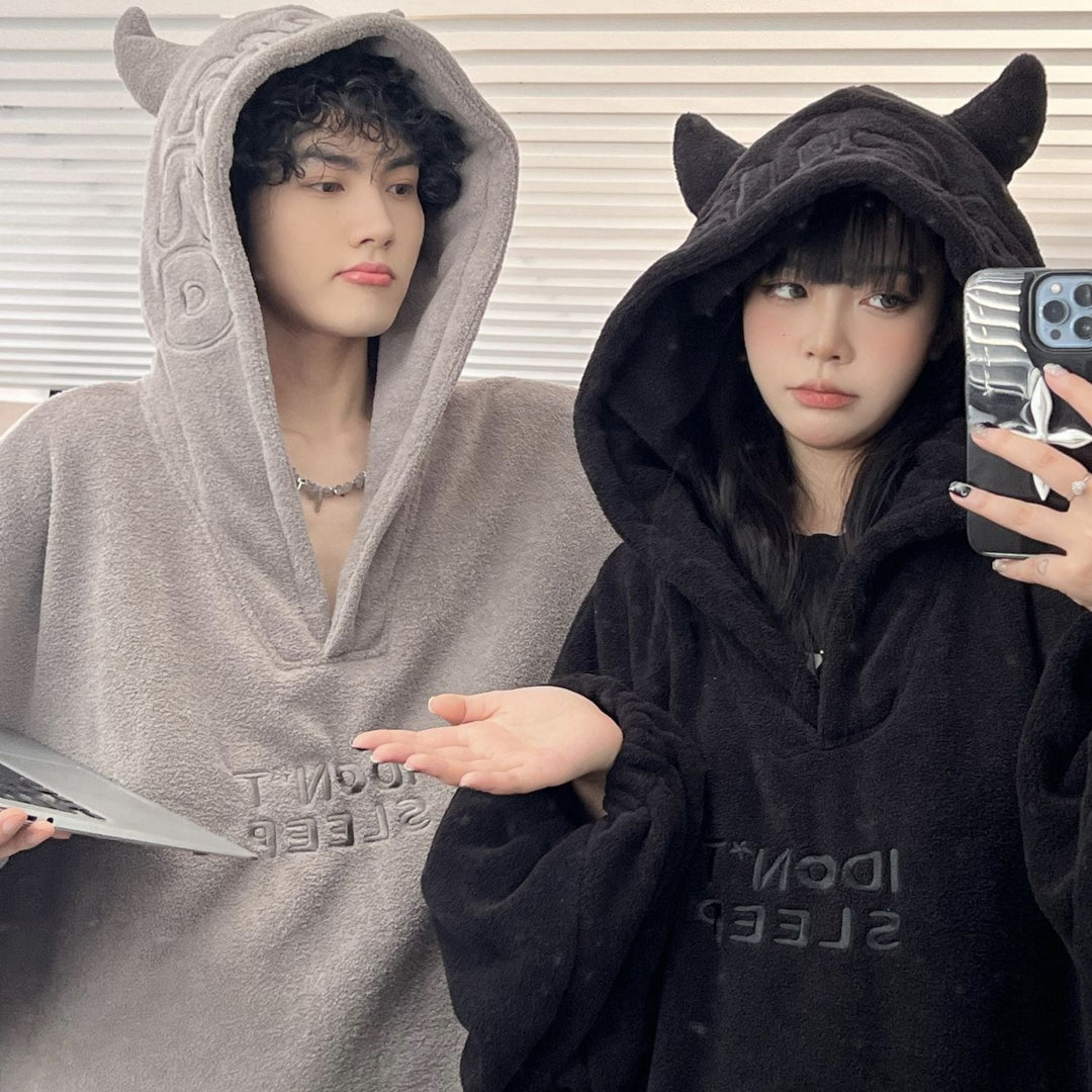 Devil Robe Hooded Pajamas Padded Homewear Couple Embroidered Clothes