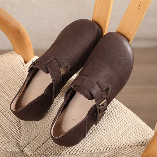 Womens Retro Handmade Soft Leather Flat Casual Shoes