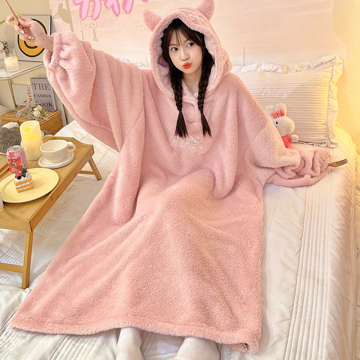 Devil Robe Hooded Pajamas Padded Homewear Couple Embroidered Clothes