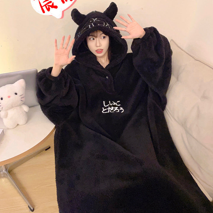 Devil Robe Hooded Pajamas Padded Homewear Couple Embroidered Clothes