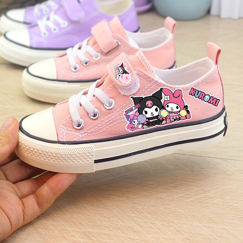 Kawaii Kuromi Student Canvas Shoes Kids Size with Velcro Fastener